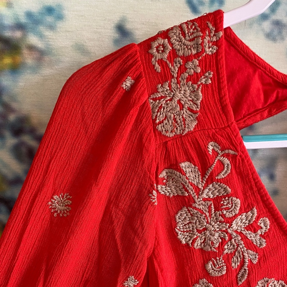 Free People Red Embroidered Long Sleeve Dress worn once - Picture 9 of 13